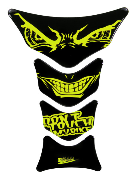Tankpad 3D Aufkleber böse Augen evil eyes dont touch my bike neon gelb