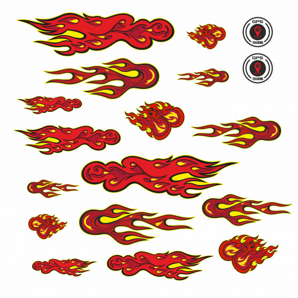 Fahrrad Sticker Set XL Rahmen Aufkleber 18-teilig E-Bike Scooter Flames Feuer