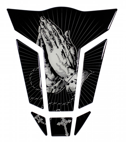 Tankpad Motorradtank Sticker Schutzaufkleber Bikergottesdienst Hände mit Kreuzkette