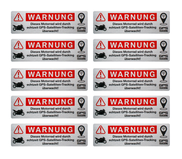 GPS Überwachung alu gebürstet Aufkleber 10 Stck für Motorrad Auto E-Roller Kfz