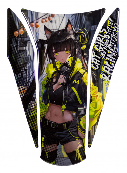 Tankpad Motorradschutz Anime Cat Girl Grün-Gelb kompatibel mit Kawasaki Z900
