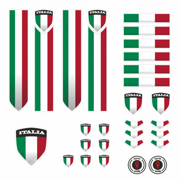 Aufkleber Fahrradrahmen 28-teiliges Fan Sticker Set E-Bike Roller Italien Flagge