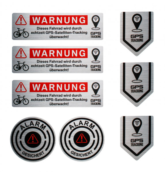 Anti Diebstahl GPS Tracking Sticker alu gebürstet 8 Stück Auto Motorrad Fahrrad
