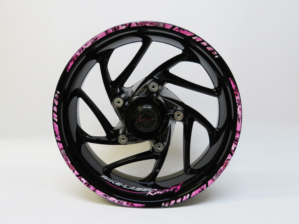 Racing Pink Motorrad Felgenrand Aufkleber Pink Schwarze Farbspritzer