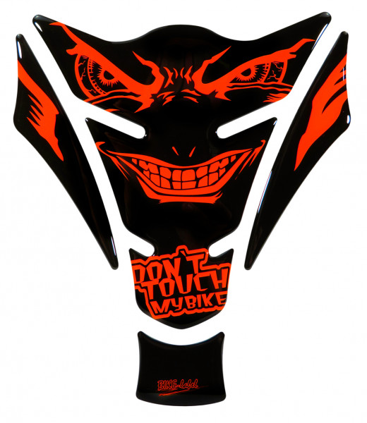 Tankpad 3D Gel Aufkleber böse Augen dont touch my bike neon rot orange