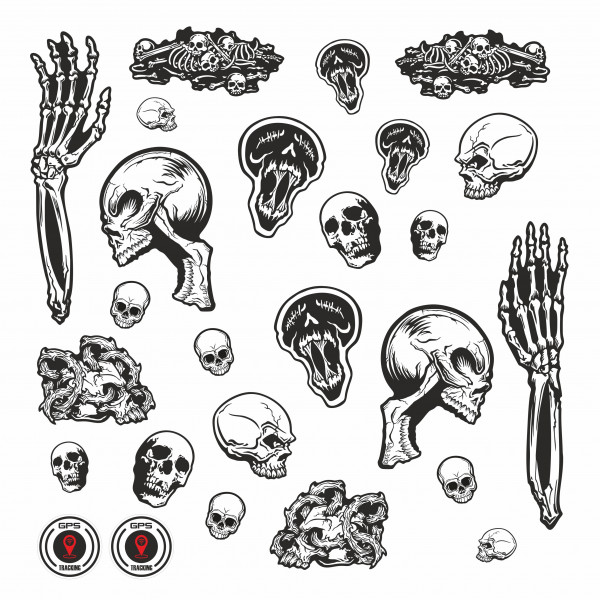 Fahrrad Aufkleber 26-teiliges Sticker Set Roller E-Bike Skull Totenschädel Bone
