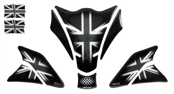 Tankpad Set (Tankpad + Seitentankpads + Aufkleber) - Lackschutz für Motorrad Tanks - Union Jack