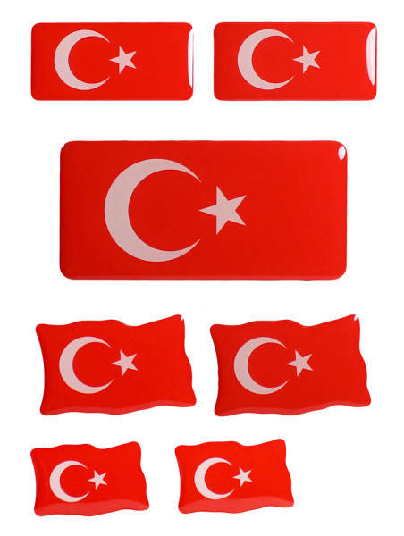 Türkei Flaggen Aufkleber 3D Deko Sticker 7er Set für Auto Kfz Motorrad
