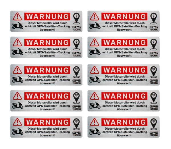 GPS Überwachung alu gebürstet Aufkleber 10 Stck für Motorrad Auto E-Roller Kfz