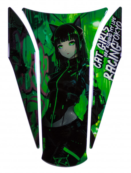 Tankpad Lackschschutz Anime Cat Girl Dunkel Grün kompatibel mit Kawasaki Z900