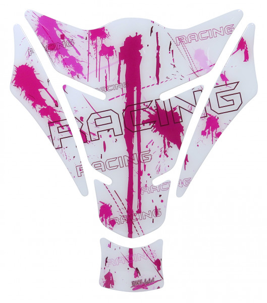Tankpad 3D Motorrad Gel Aufkleber Weiß Pink Racing Lackschutz Kratzschutz