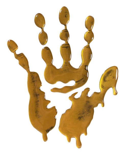 Tankpad 3D Gel Motorrad Aufkleber Metallic Gold Handabdruck Lackschutz